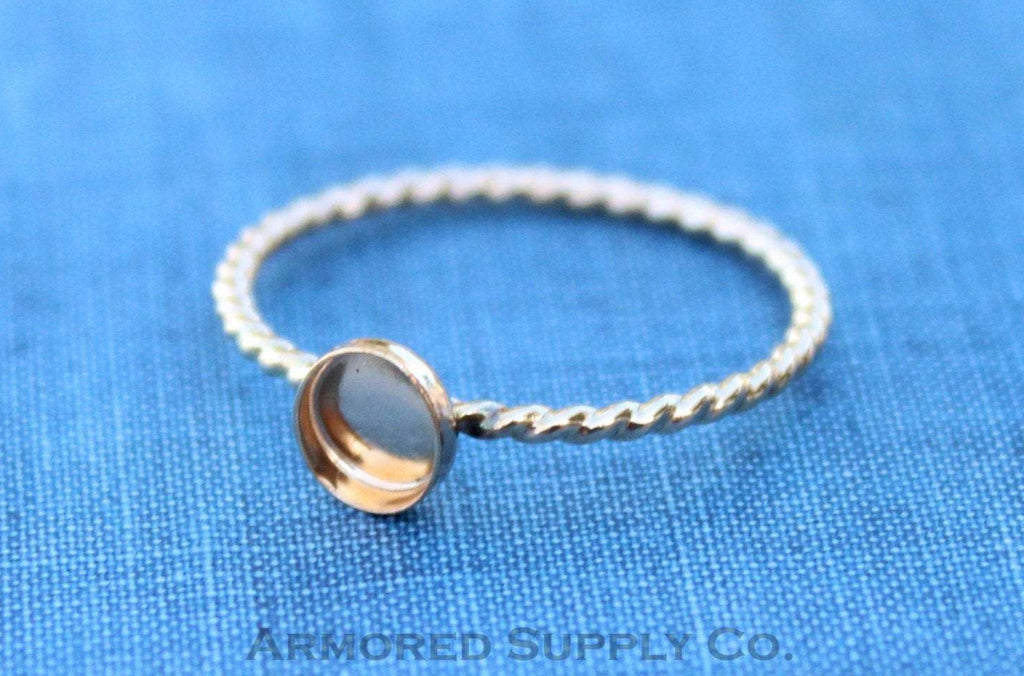 Gold Filled Rope 5mm Bezel Cup Ring blank, Round Cabochon, Cab Breast Milk, DIY jewelry supplies, build your ring, wholesale jewelry, diy