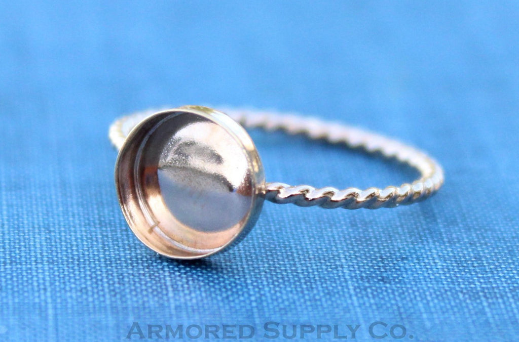 Gold Filled Rope 7mm Bezel Cup Ring blank, Round Cabochon, Cab Breast Milk, DIY jewelry supplies, build your ring, wholesale jewelry, diy