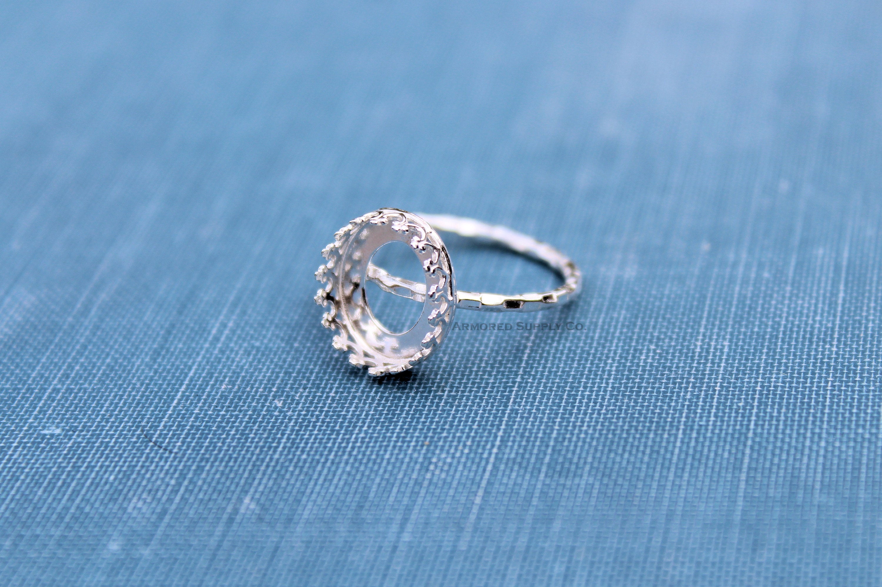 Silver Checkered Oval Crown Bezel Cup Ring blank, Round Cabochon, Cab Pad Breast Milk, jewelry supplies, build your ring, wholesale jewelry