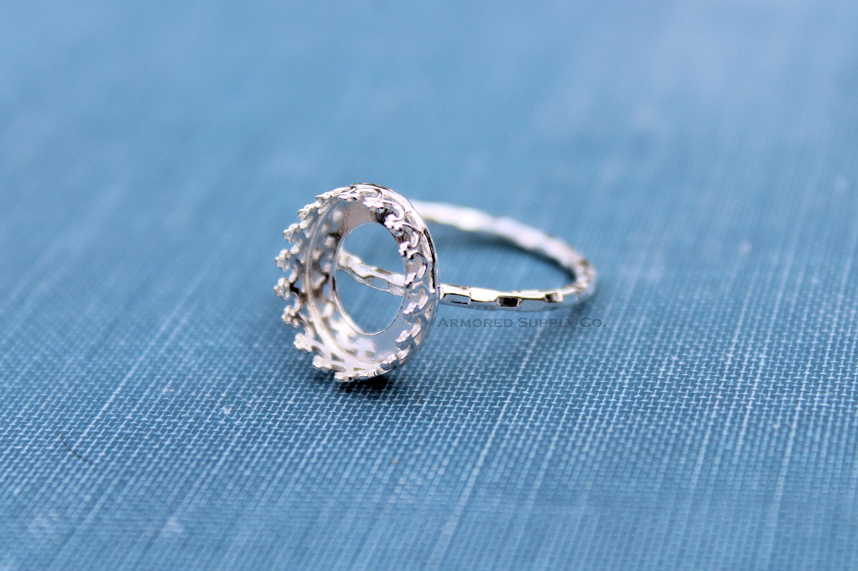 Silver Checkered Oval Crown Bezel Cup Ring blank, Round Cabochon, Cab Pad Breast Milk, jewelry supplies, build your ring, wholesale jewelry