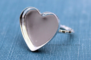 Silver Checkered Heart Bezel Cup Ring blank, Heart Cabochon, Cab Pad Breast Milk, jewelry supplies, build your ring, wholesale jewelry