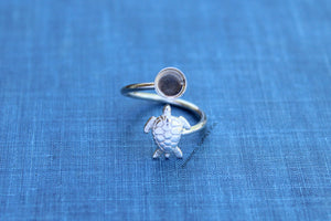 Silver Sea Turtle Wrap Adjustable Bezel Cup Ring blank, Round Cabochon, Breast Milk DIY jewelry supplies, build a ring, wholesale jewelry