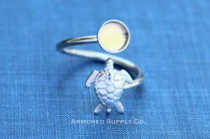 Silver Sea Turtle Wrap Adjustable Bezel Cup Ring blank, Round Cabochon, Breast Milk DIY jewelry supplies, build a ring, wholesale jewelry