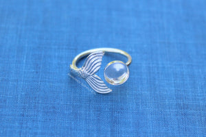 Silver Mermaid Tail Open Adjustable Bezel Cup Ring blank, Round Cabochon, Breast Milk DIY jewelry supplies, build a ring, wholesale jewelry