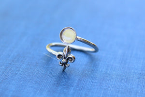 Silver Fleur De Lis Wrap Adjustable Bezel Cup Ring blank, Round Cabochon, Breast Milk DIY jewelry supplies, build a ring, wholesale jewelry