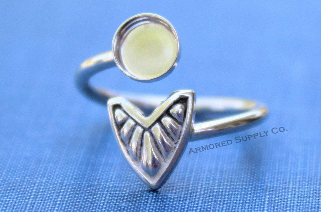 Silver Chevron Wrap Adjustable Bezel Cup Ring blank, Round Cabochon, Breast Milk DIY jewelry supplies, build a ring, wholesale jewelry