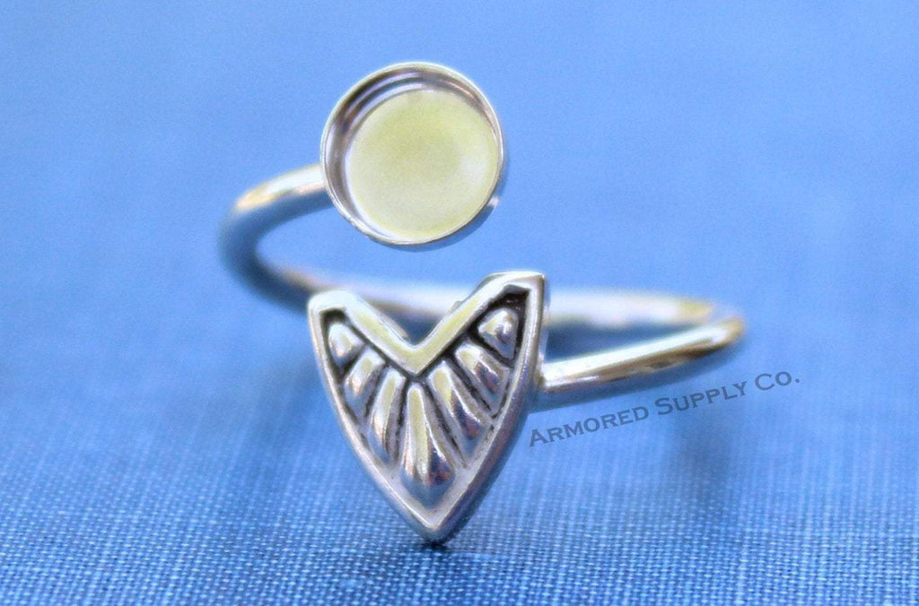 Silver Chevron Wrap Adjustable Bezel Cup Ring blank, Round Cabochon, Breast Milk DIY jewelry supplies, build a ring, wholesale jewelry