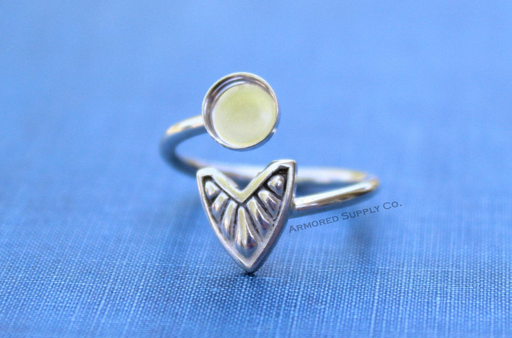 Silver Chevron Wrap Adjustable Bezel Cup Ring blank, Round Cabochon, Breast Milk DIY jewelry supplies, build a ring, wholesale jewelry