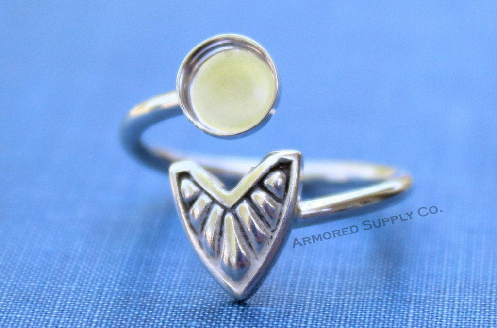 Silver Chevron Wrap Adjustable Bezel Cup Ring blank, Round Cabochon, Breast Milk DIY jewelry supplies, build a ring, wholesale jewelry