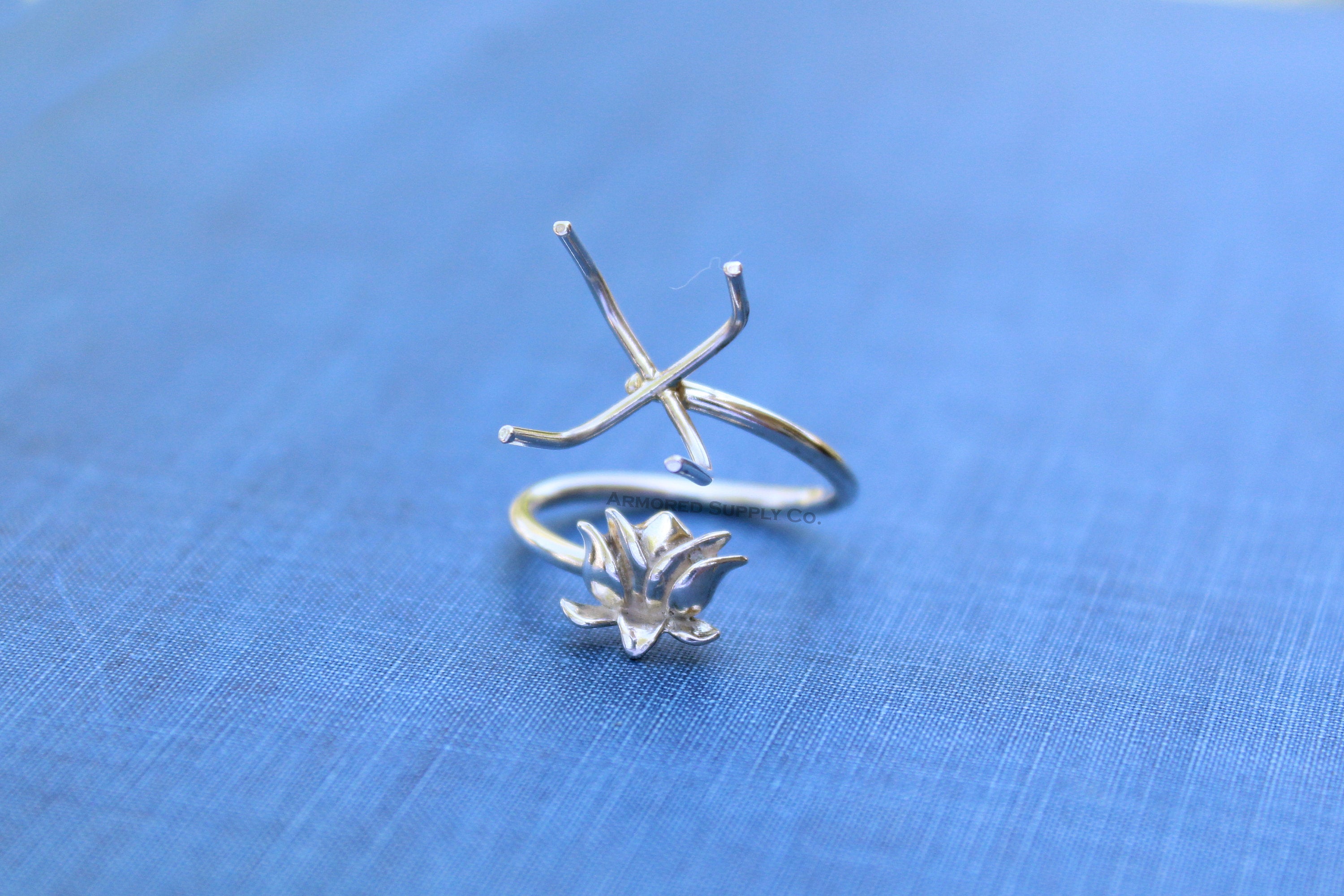 Silver Lotus Adjustable Claw Prong Ring blank, Claw Ring Setting, Breast Milk DIY jewelry supplies, build a ring, wholesale jewelry