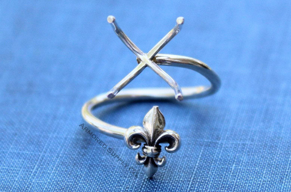 Silver Fleur De Lis Adjustable Claw Prong Ring blank, Claw Ring Setting, Breast Milk DIY jewelry supplies, build a ring, wholesale jewelry