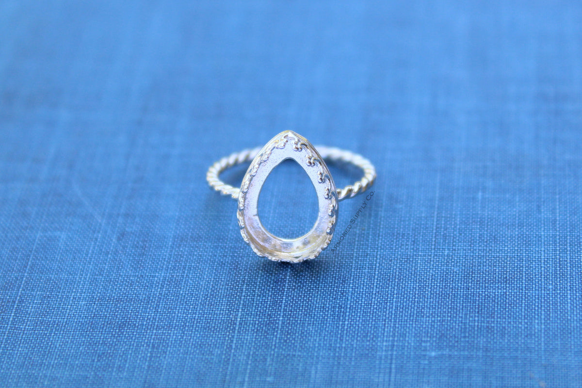 Sterling Silver Crown Pear Tear drop Bezel ROPE Ring blank Silver ...