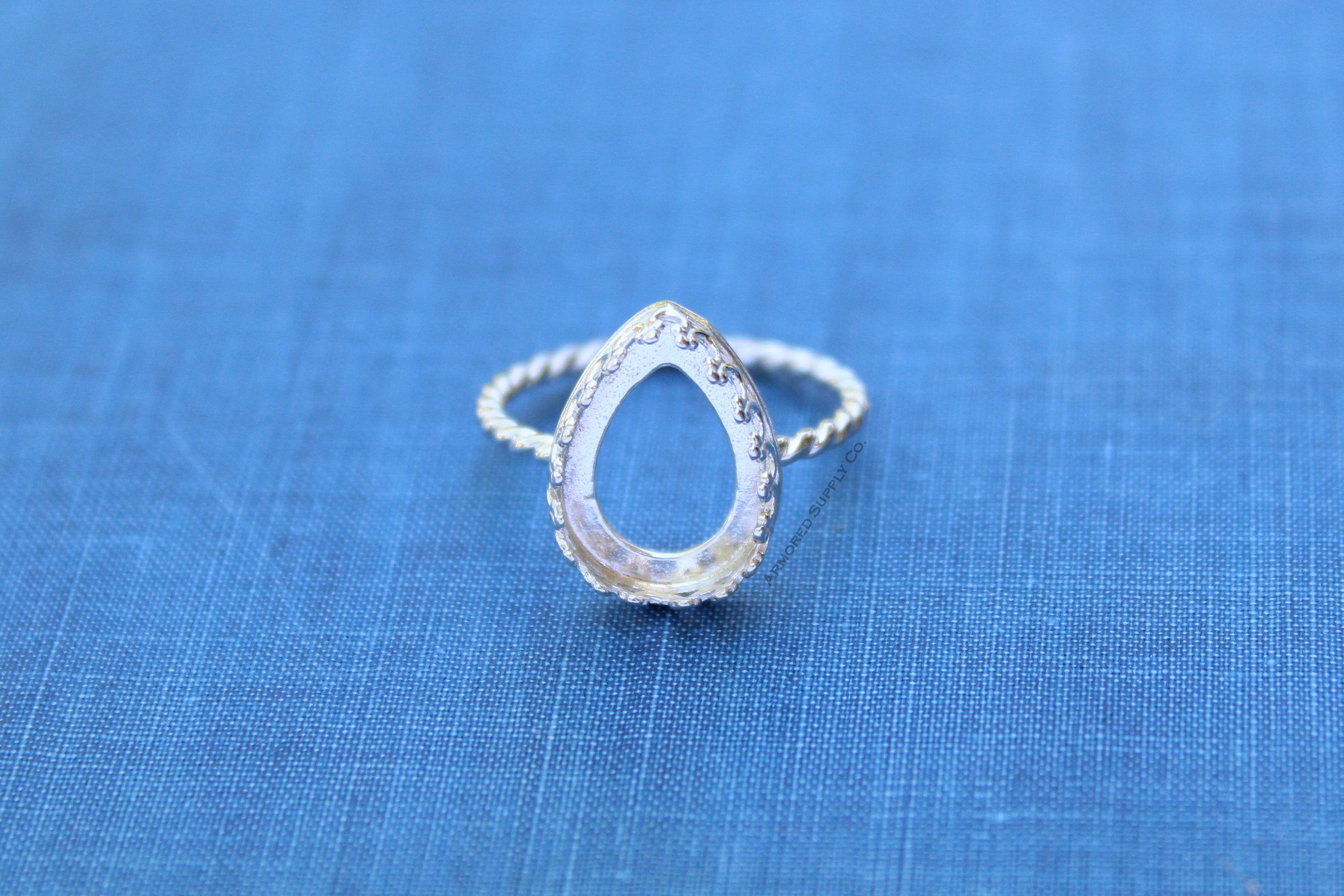 Crown Pear Tear Drop Bezel Cup Rope Ring blank, Cabochon Bezel, cab Resin, Breast Milk, DIY jewelry supplies, build ring, wholesale jewelry