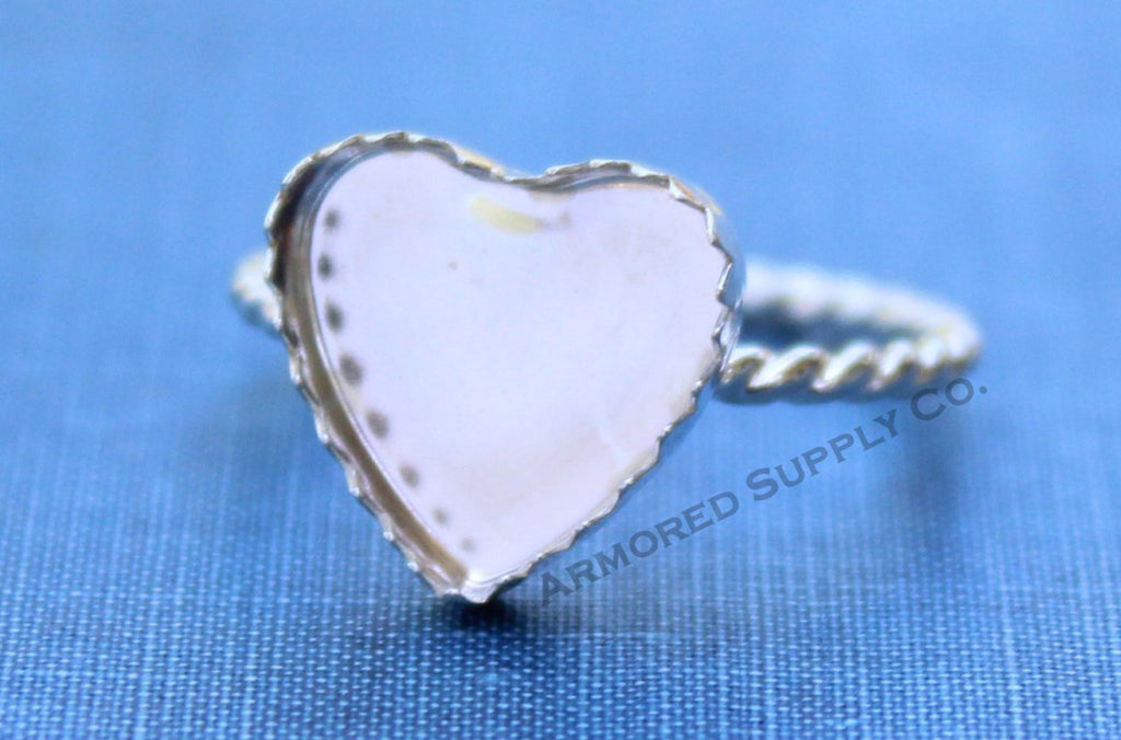 Silver 8mm 10mm 12mm Serrated Heart Bezel Cup  Rope Ring blank, Heart Cabochon, Breast Milk, jewelry supplies, build ring, wholesale jewelry
