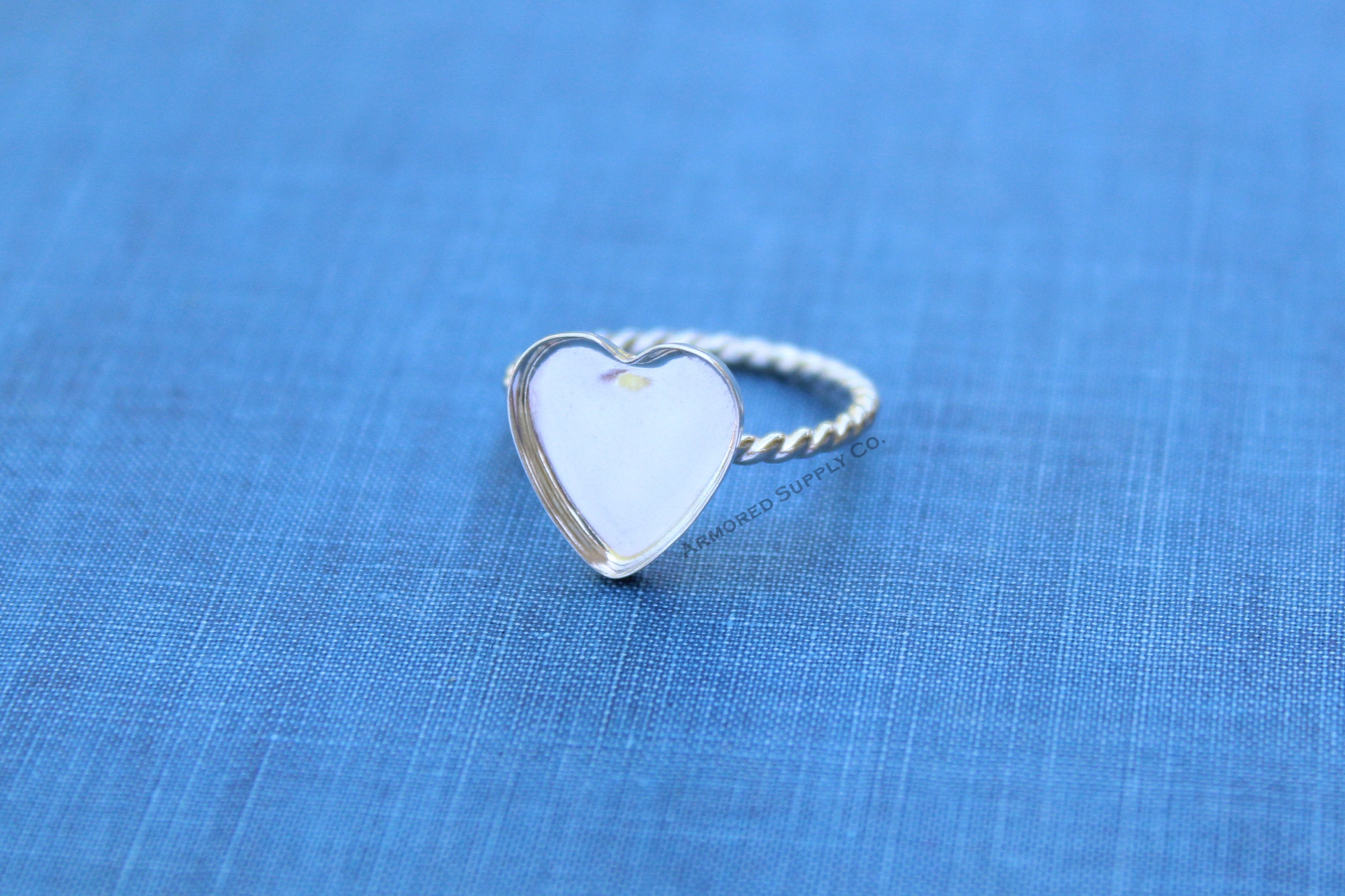 Silver 8mm 10mm 12mm Plain Heart Bezel Cup Rope Ring blank, Heart Cabochon, Pad Breast Milk, jewelry supplies, build ring, wholesale jewelry