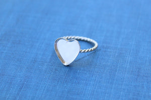 Silver 8mm 10mm 12mm Plain Heart Bezel Cup Rope Ring blank, Heart Cabochon, Pad Breast Milk, jewelry supplies, build ring, wholesale jewelry