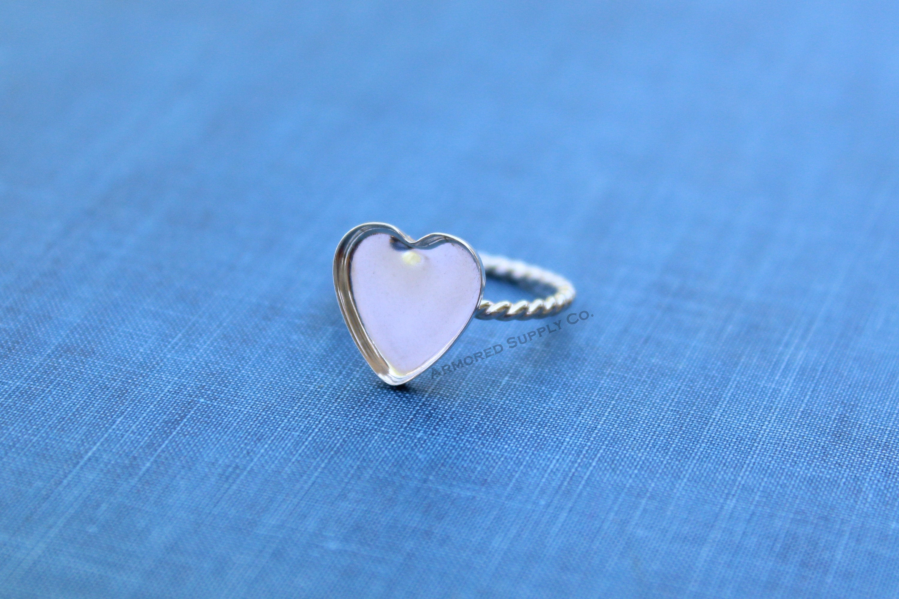 Silver 8mm 10mm 12mm Plain Heart Bezel Cup Rope Ring blank, Heart Cabochon, Pad Breast Milk, jewelry supplies, build ring, wholesale jewelry