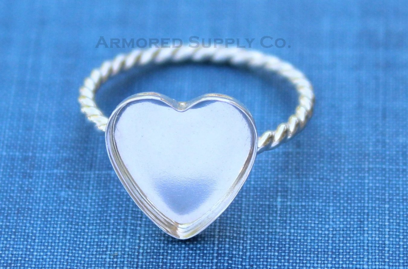 Silver 8mm 10mm 12mm Plain Heart Bezel Cup Rope Ring blank, Heart Cabochon, Pad Breast Milk, jewelry supplies, build ring, wholesale jewelry