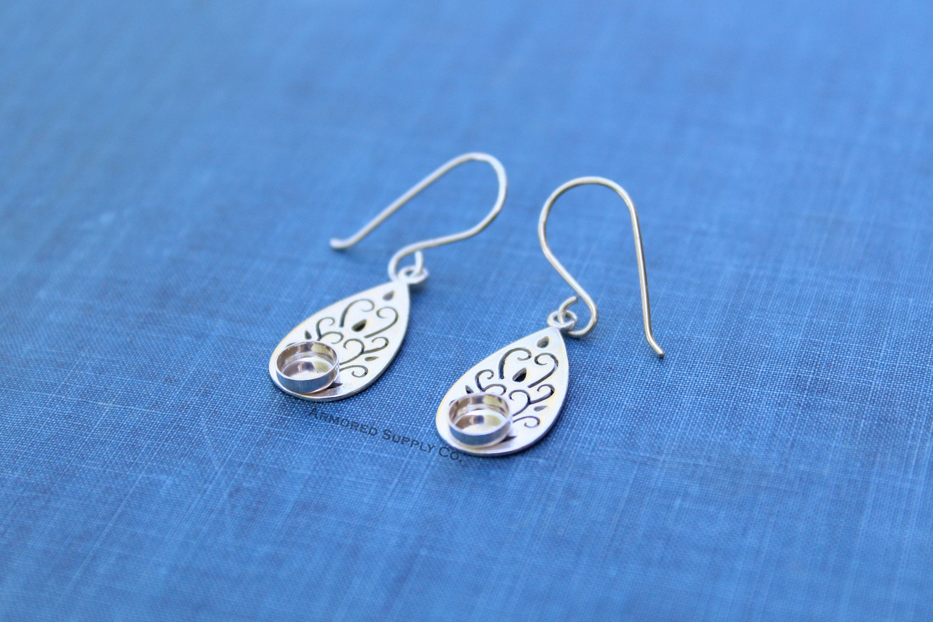 Silver Filigree Bezel Cup French Wire Earring Blanks, Cabochon Setting, Wholesale Blanks, Raw Stones, DIY Jewelry, Blanks, Jewelry Supplies