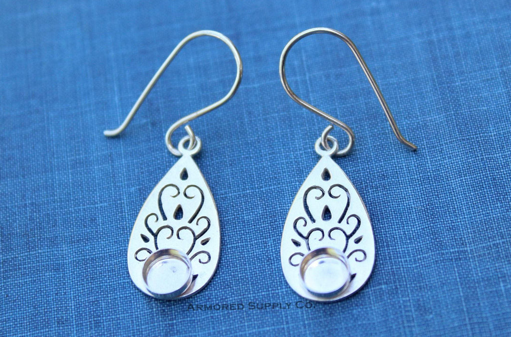Silver Filigree Bezel Cup French Wire Earring Blanks, Cabochon Setting, Wholesale Blanks, Raw Stones, DIY Jewelry, Blanks, Jewelry Supplies