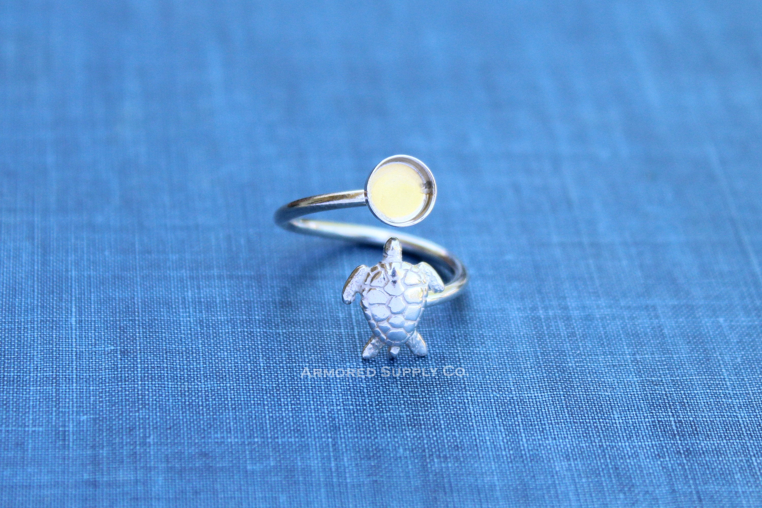 Silver Sea Turtle Wrap Adjustable Bezel Cup Ring blank, Round Cabochon, Breast Milk DIY jewelry supplies, build a ring, wholesale jewelry