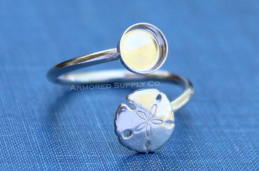 Silver Sea Shell Wrap Adjustable Bezel Cup Ring blank, Round Cabochon, Breast Milk DIY jewelry supplies, build a ring, wholesale jewelry