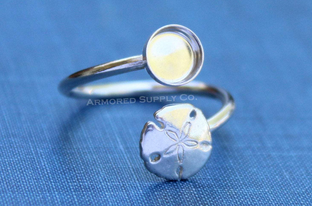 Silver Sea Shell Wrap Adjustable Bezel Cup Ring blank, Round Cabochon, Breast Milk DIY jewelry supplies, build a ring, wholesale jewelry