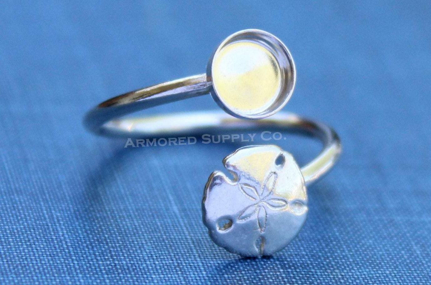Silver Sea Shell Wrap Adjustable Bezel Cup Ring blank, Round Cabochon, Breast Milk DIY jewelry supplies, build a ring, wholesale jewelry