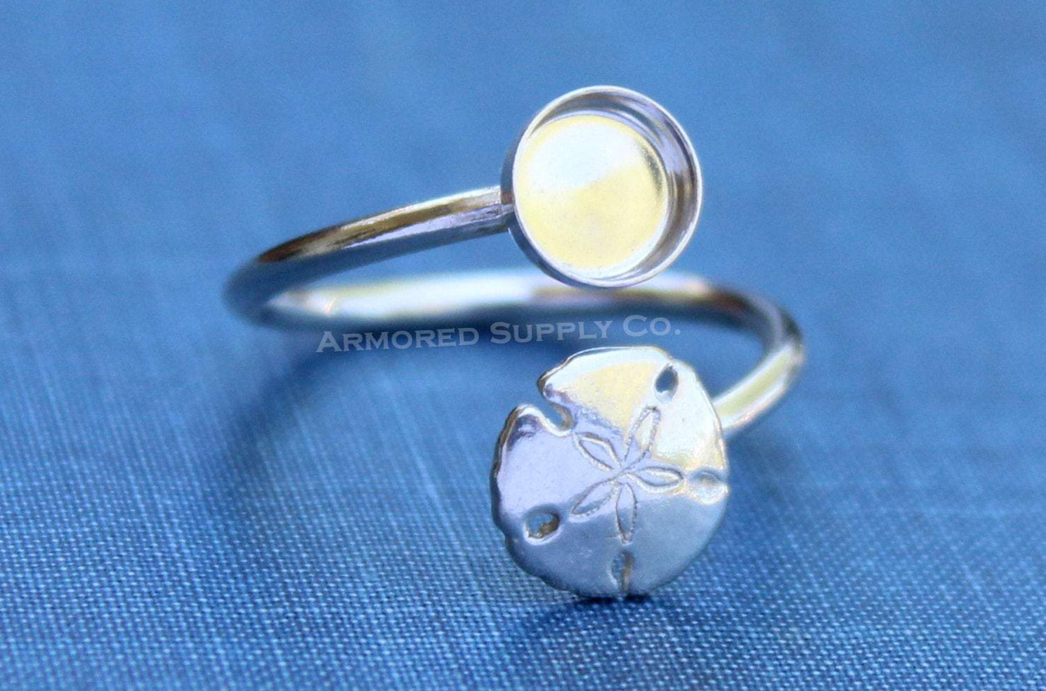 Silver Sea Shell Wrap Adjustable Bezel Cup Ring blank, Round Cabochon, Breast Milk DIY jewelry supplies, build a ring, wholesale jewelry