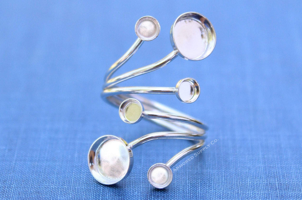 Sterling Silver Orbit Bezel Cup Ring Blank, Round Cabochon, Resin Glue Pad Breast Milk, DIY jewelry supplies, wholesale jewelry, diy ring