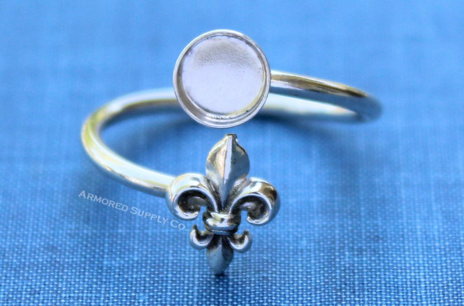 Silver Fleur De Lis Wrap Adjustable Bezel Cup Ring blank, Round Cabochon, Breast Milk DIY jewelry supplies, build a ring, wholesale jewelry