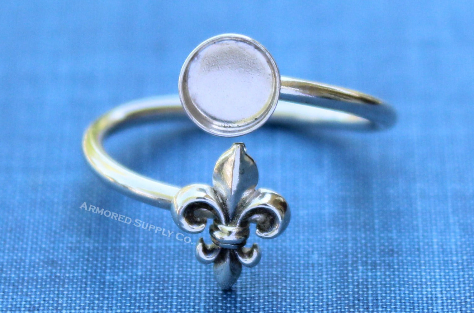 Silver Fleur De Lis Wrap Adjustable Bezel Cup Ring blank, Round Cabochon, Breast Milk DIY jewelry supplies, build a ring, wholesale jewelry
