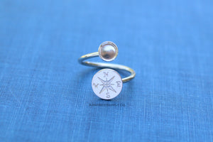 Silver Compass Wrap Adjustable Bezel Cup Ring blank, Round Cabochon, Breast Milk DIY jewelry supplies, build a ring, wholesale jewelry