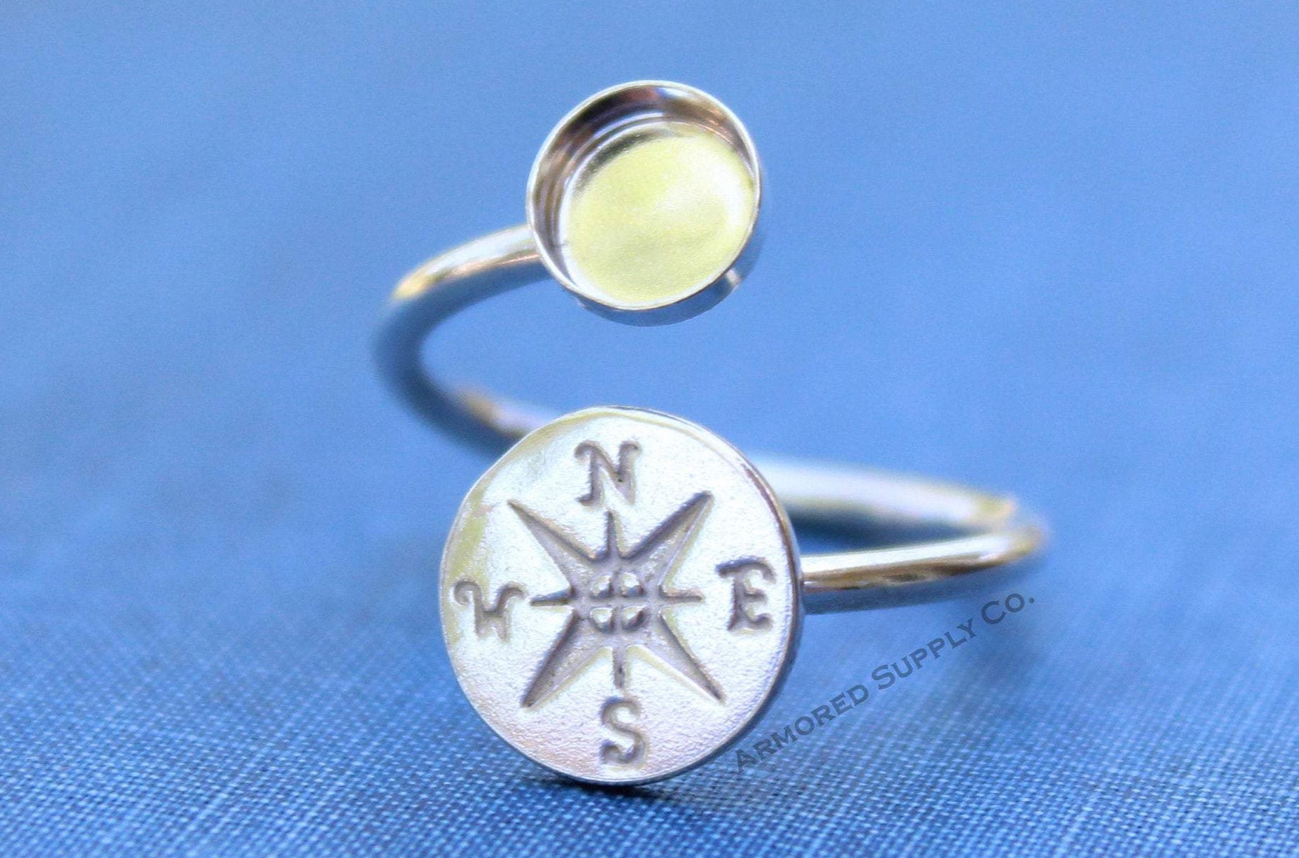 Silver Compass Wrap Adjustable Bezel Cup Ring blank, Round Cabochon, Breast Milk DIY jewelry supplies, build a ring, wholesale jewelry