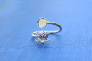 Silver Lotus Flower Wrap Adjustable Bezel Cup Ring blank, Round Cabochon, Breast Milk DIY jewelry supplies, build a ring, wholesale jewelry