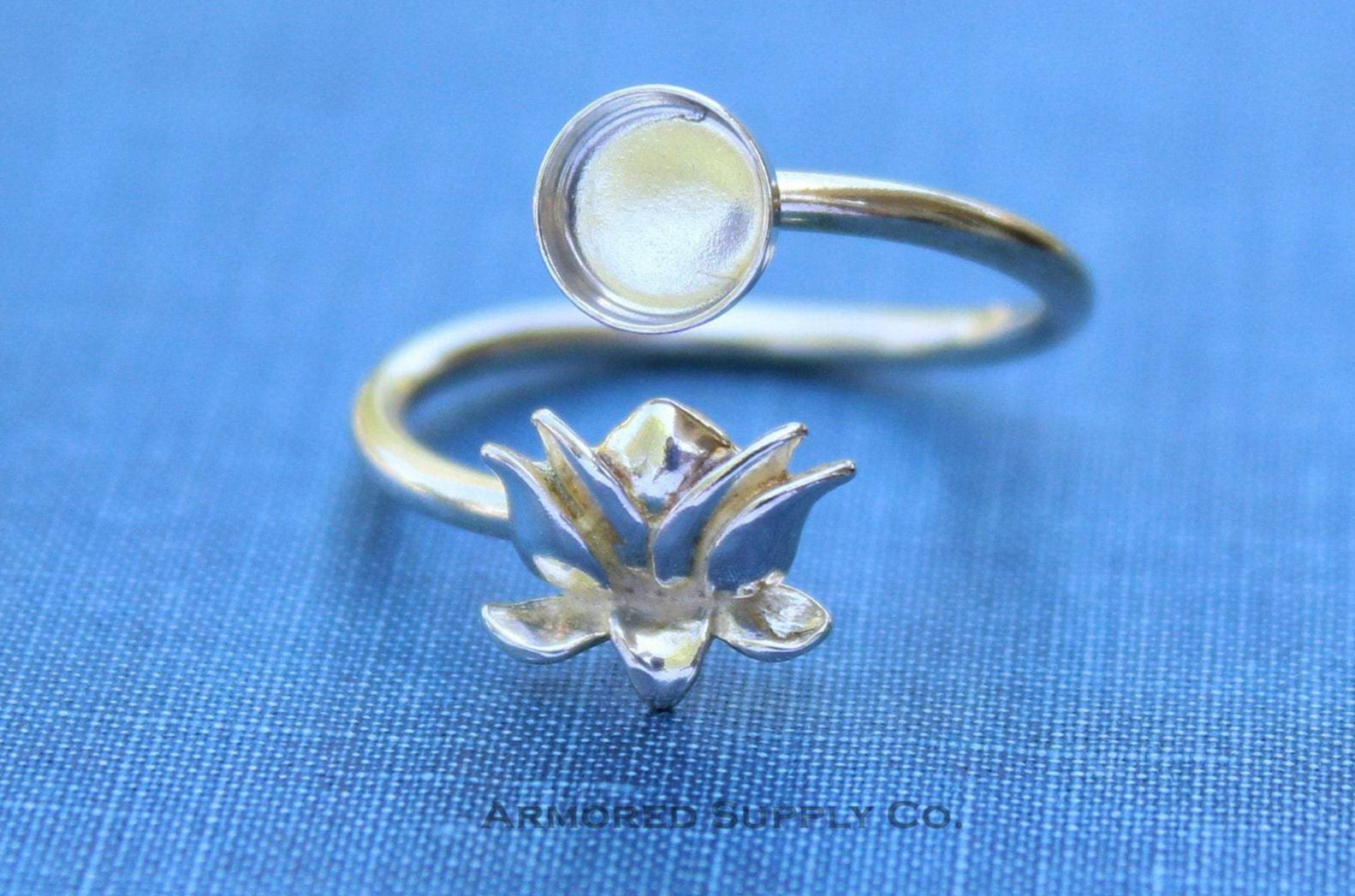 Silver Lotus Flower Wrap Adjustable Bezel Cup Ring blank, Round Cabochon, Breast Milk DIY jewelry supplies, build a ring, wholesale jewelry