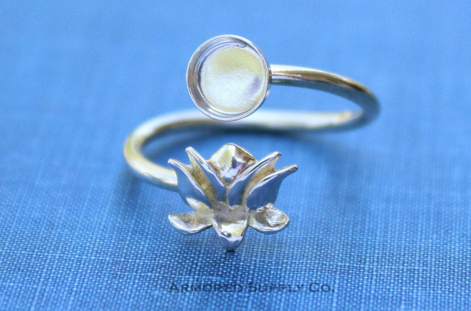 Silver Lotus Flower Wrap Adjustable Bezel Cup Ring blank, Round Cabochon, Breast Milk DIY jewelry supplies, build a ring, wholesale jewelry