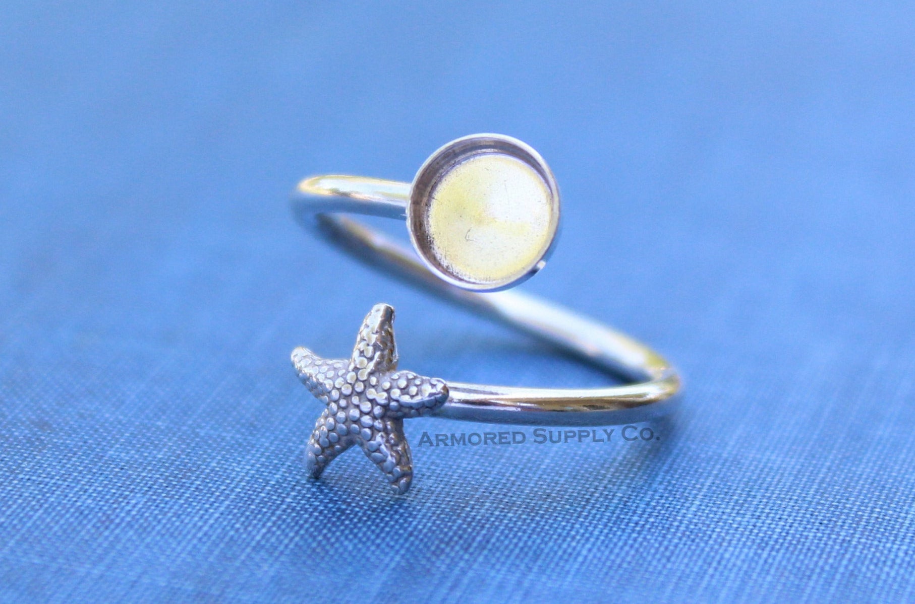 Silver Starfish Wrap Adjustable Bezel Cup Ring blank, Round Cabochon, Breast Milk DIY jewelry supplies, build a ring, wholesale jewelry