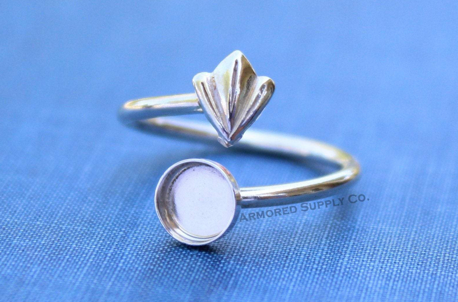 Silver TriPetals Wrap Adjustable Bezel Cup Ring blank, Round Cabochon, Breast Milk DIY jewelry supplies, build a ring, wholesale jewelry