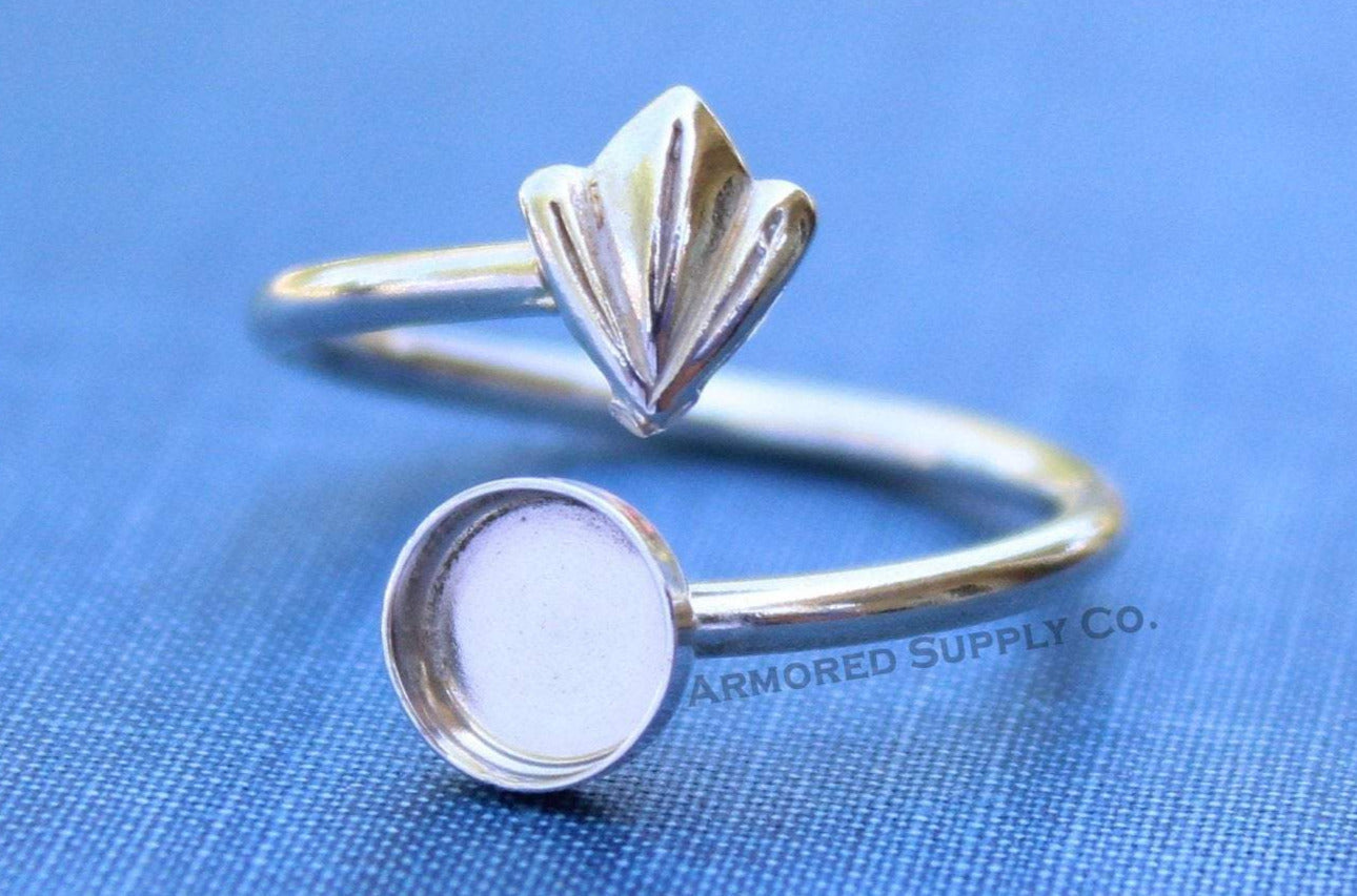 Silver TriPetals Wrap Adjustable Bezel Cup Ring blank, Round Cabochon, Breast Milk DIY jewelry supplies, build a ring, wholesale jewelry