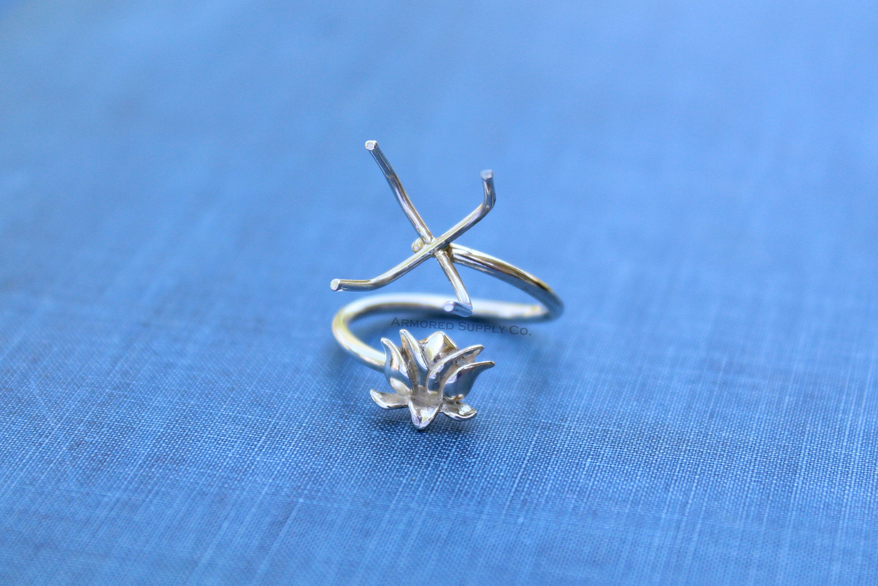 Silver Lotus Adjustable Claw Prong Ring blank, Claw Ring Setting, Breast Milk DIY jewelry supplies, build a ring, wholesale jewelry
