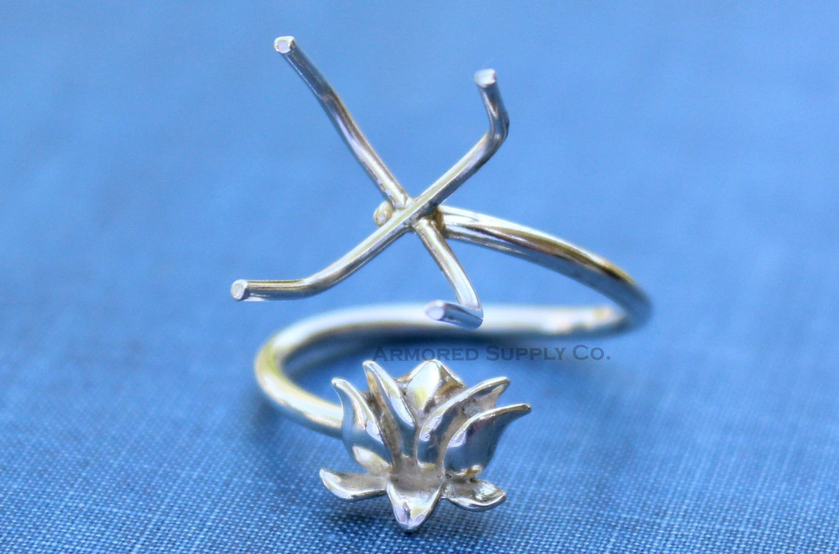 Silver Lotus Adjustable Claw Prong Ring blank, Claw Ring Setting, Breast Milk DIY jewelry supplies, build a ring, wholesale jewelry