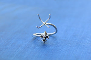 Silver Fleur De Lis Adjustable Claw Prong Ring blank, Claw Ring Setting, Breast Milk DIY jewelry supplies, build a ring, wholesale jewelry