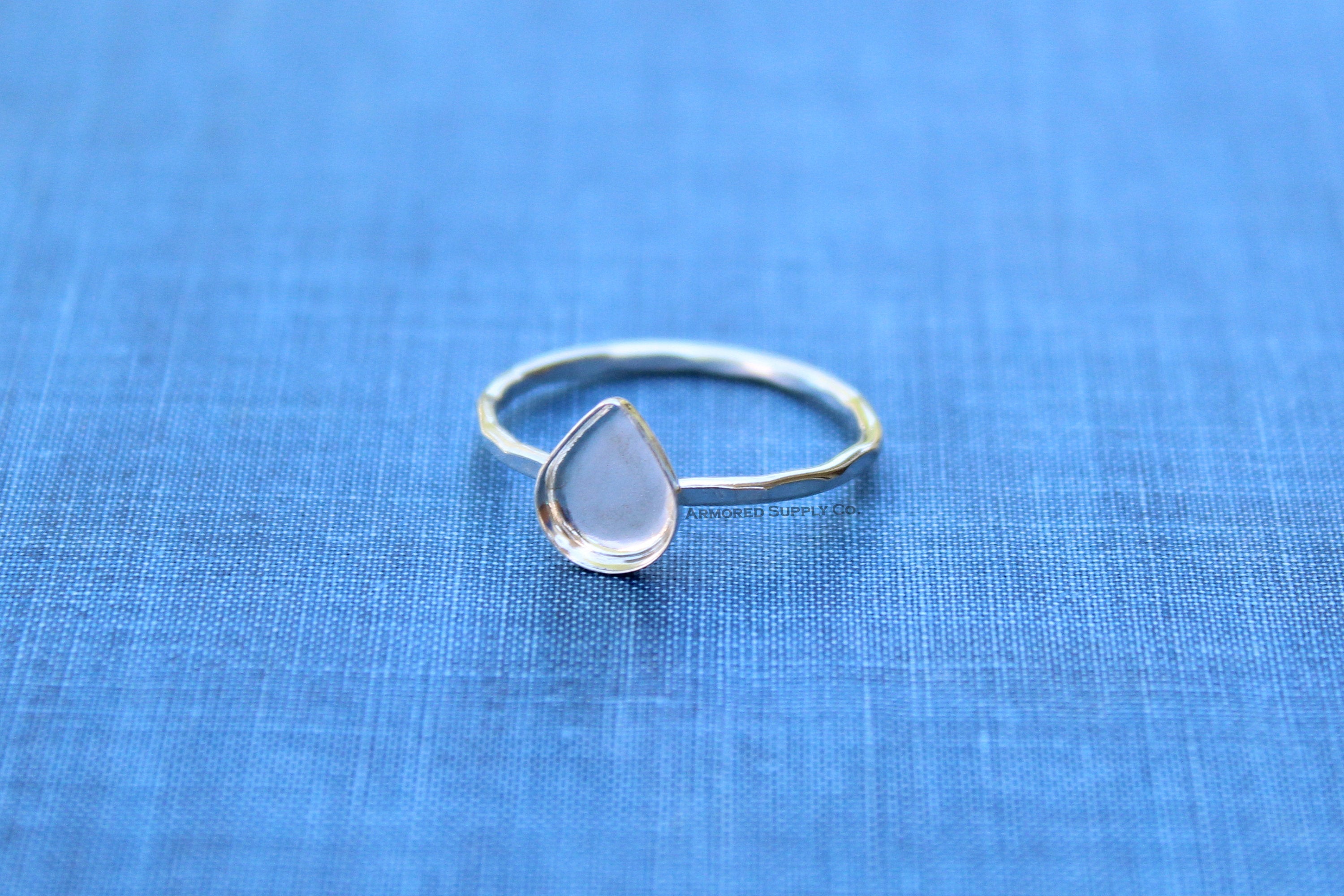 Silver Pear Tear Drop Bezel Cup Ring blank, Cabochon Bezel, Cab Resin, Breast Milk, DIY jewelry supplies, build your ring, wholesale jewelry
