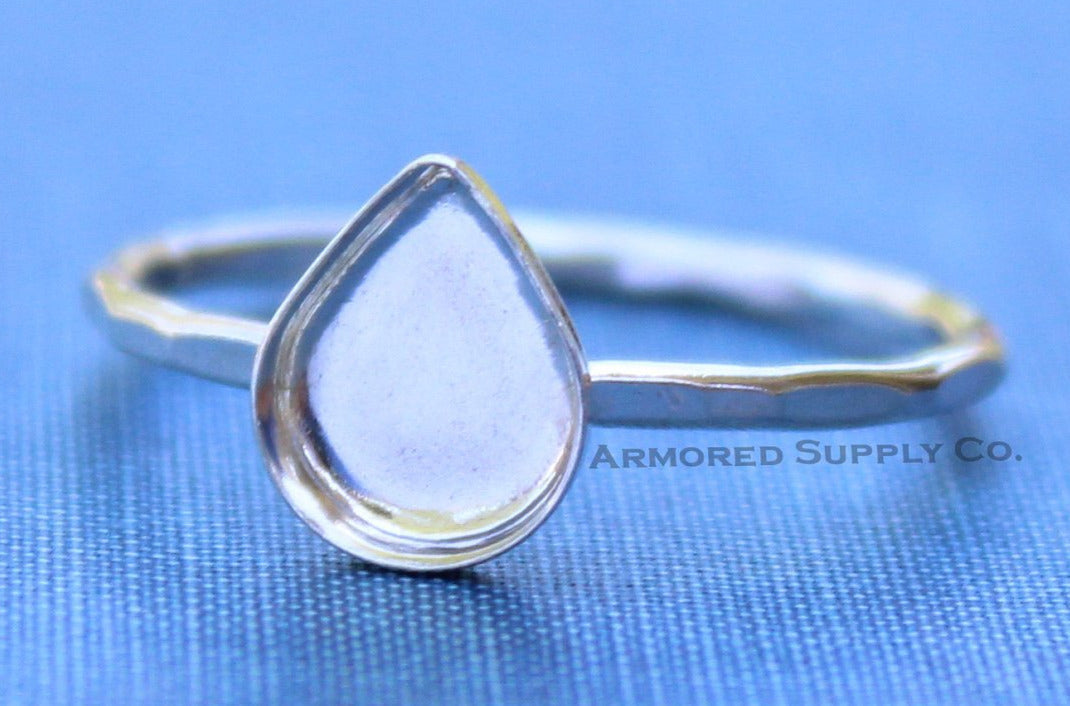 Silver Pear Tear Drop Bezel Cup Ring blank, Cabochon Bezel, Cab Resin, Breast Milk, DIY jewelry supplies, build your ring, wholesale jewelry