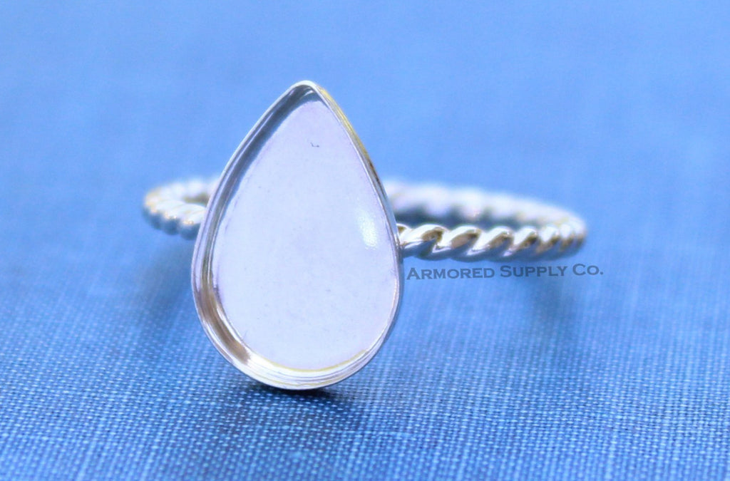 Silver Pear Tear Drop Bezel Cup Rope Ring blank, Cabochon Bezel, cab Resin, Breast Milk, DIY jewelry supplies, build ring, wholesale jewelry