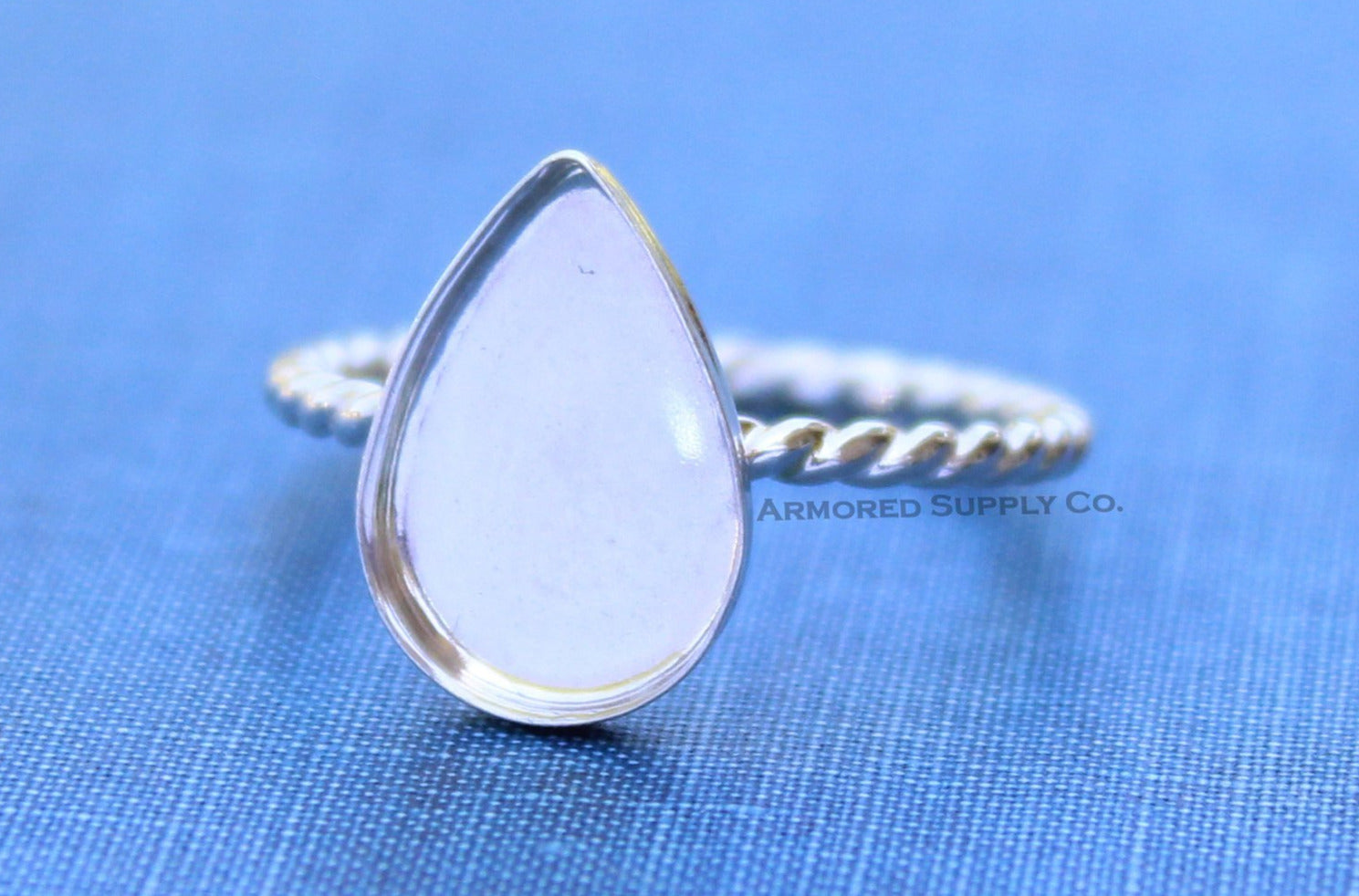 Silver Pear Tear Drop Bezel Cup Rope Ring blank, Cabochon Bezel, cab Resin, Breast Milk, DIY jewelry supplies, build ring, wholesale jewelry