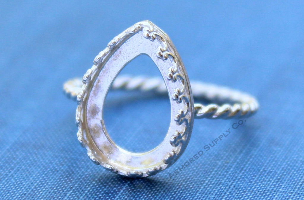 Crown Pear Tear Drop Bezel Cup Rope Ring blank, Cabochon Bezel, cab Resin, Breast Milk, DIY jewelry supplies, build ring, wholesale jewelry