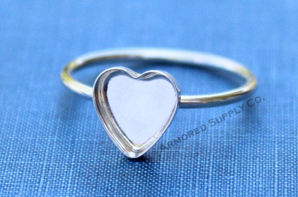 Silver 8mm 10mm 12mm Plain Heart Bezel Cup Ring blank, Heart Cabochon, Cab Pad Breast Milk, jewelry supplies, build ring, wholesale jewelry