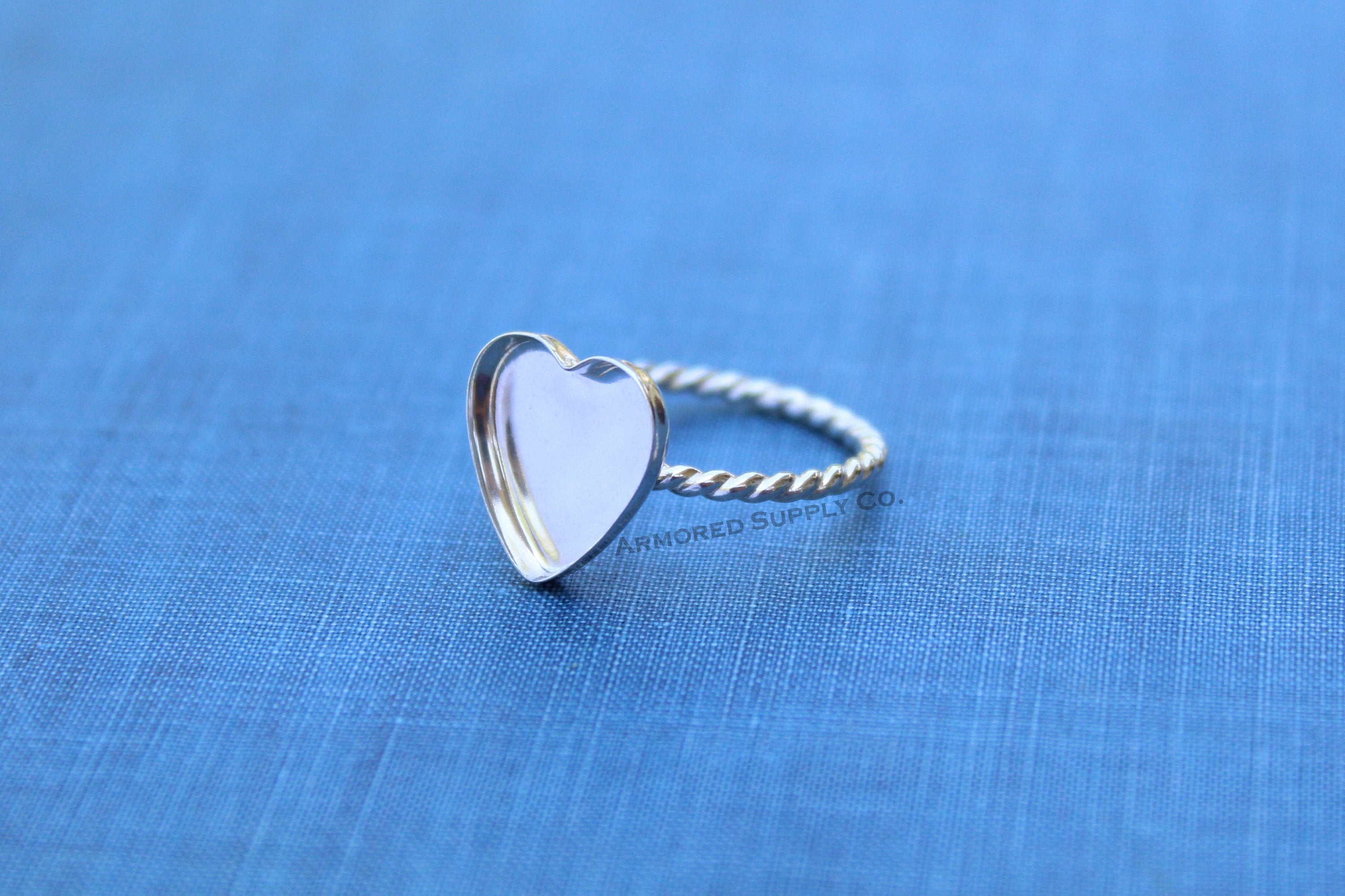 Silver 8mm 10mm 12mm Plain Heart Bezel Cup Rope Ring blank, Heart Cabochon, Pad Breast Milk, jewelry supplies, build ring, wholesale jewelry